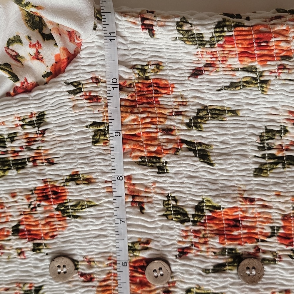 Stella Tweed Girl Crop Top Off the Shoulder Floral Print Cream Orange Large 14 - Picture 10 of 12